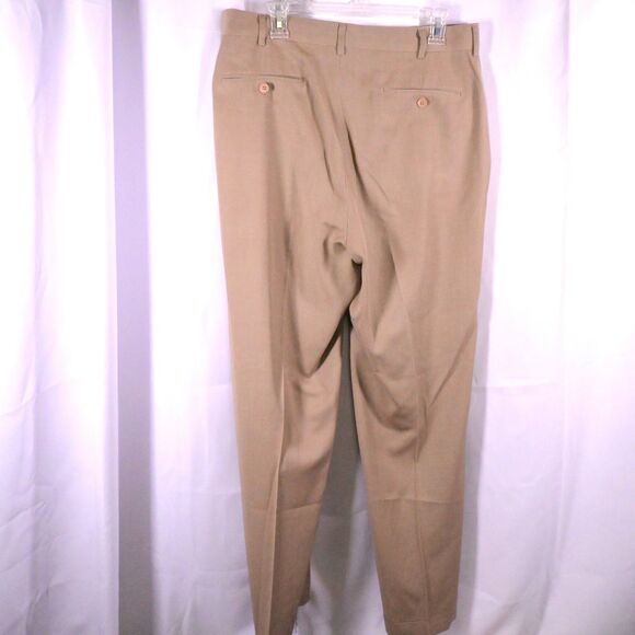 Jos A Bank Travelers Collection Mens 34x32 Beige Wool Pleated Dress Pants - Picture 2 of 6